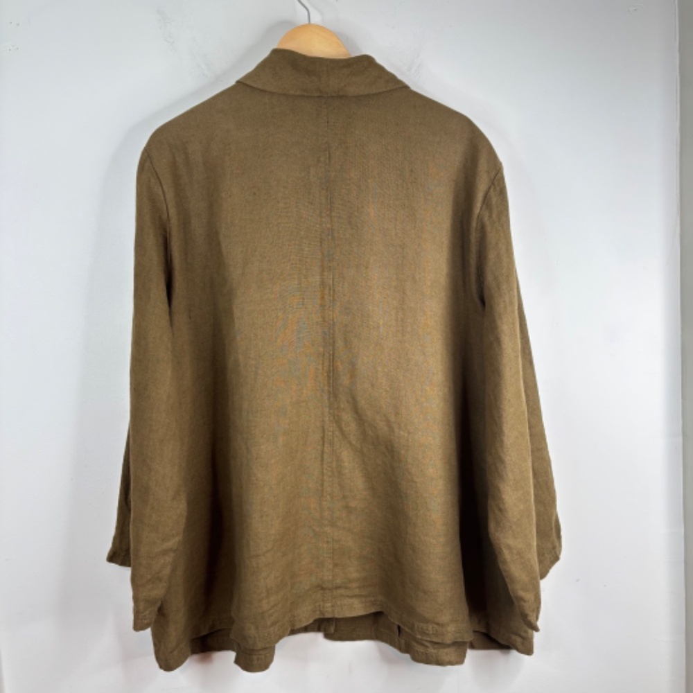 Eileen Fisher Woman 3X 100% Irish Linen Shawl Collar Blazer Jacket Olive Green - Picture 4 of 10